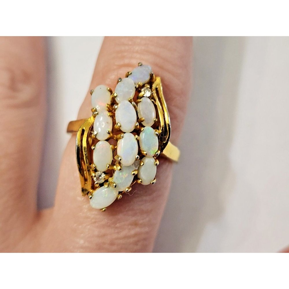 Faux Opal Cubic Zirconia CZ Gold Plated Cocktail Ring Sz 7